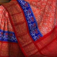 Bright Orange and Red Navaratna Pochampalli Saree