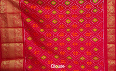 Iris Blue and Red Peacock Design Pochampalli Saree