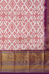 White and Deep Purple Kanchi Border Pochampalli Saree