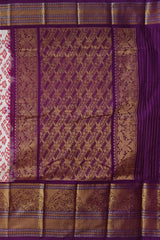 White and Deep Purple Kanchi Border Pochampalli Saree