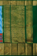 Sky Blue and Green Chevron Design Pochampalli Saree