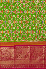 Lime Green and Pink Pan Patola Pochampalli Saree