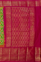 Lime Green and Pink Pan Patola Pochampalli Saree