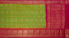 Lime Green and Pink Pan Patola Pochampalli Saree