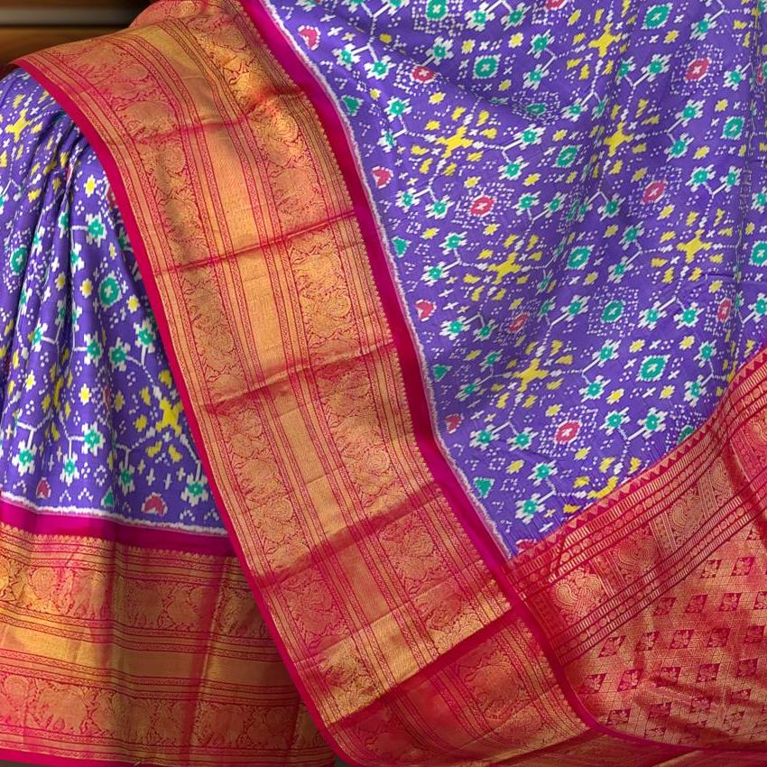 Lavender and Pink Navaratna Pochampalli Saree