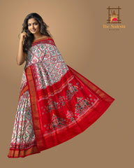 White and Red Narikunju Pochampalli Saree