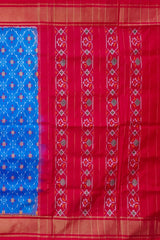 Blue Pochampalli Single Ikat Handloom Silk Saree with Contrast Red Border, Pallu and Blouse