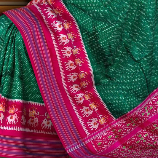 Dark Green and Pink Pochampalli Saree