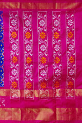 Royal Blue and Pink Kaddi Border Single Ikat Handloom Pochampally Saree