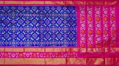 Royal Blue and Pink Kaddi Border Single Ikat Handloom Pochampally Saree