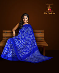 Blue Contemporary Single Ikat Handloom Pochampally Saree