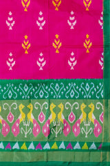 Pink and Green Tissue Single Ikat Handloom Pochampally Saree