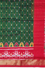 Green Red Pochampally Single Ikat Handloom Saree