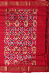 Green Red Pochampally Single Ikat Handloom Saree