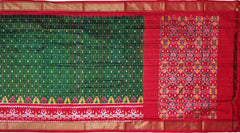 Green Red Pochampally Single Ikat Handloom Saree