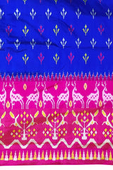 Blue Pink Pochampally Single Ikat Handloom Saree