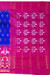 Blue Pink Pochampally Single Ikat Handloom Saree