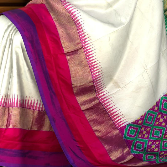 White Purple Single Ikat Handloom Saree from Pochampally