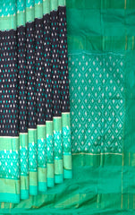 Black Green Pochampally Single Ikat Handloom Saree