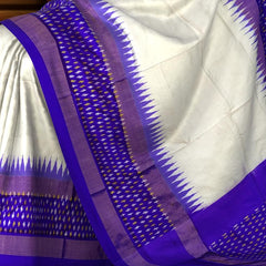 White Purple Pochampally Single Ikat Handloom Saree