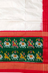 White Green Pochampally Single Ikat Handloom Saree