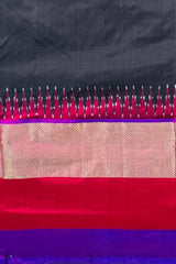 Black Pochampally Ikat Saree with Multi-Color Border and Ganga Jamuna Kanchi Pallu
