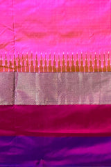 Pink Pochampally Ikat Saree with Multi-Color Border and Ganga Jamuna Kanchi Pallu