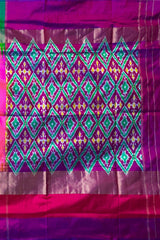 Pink Pochampally Ikat Saree with Multi-Color Border and Ganga Jamuna Kanchi Pallu