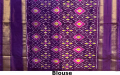 Rama Blue Pochampally Ikat Saree with Violet Border and Pallu