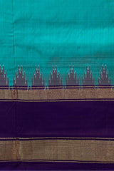 Rama Blue Pochampally Ikat Saree with Violet Border and Pallu
