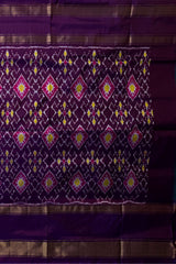 Rama Blue Pochampally Ikat Saree with Violet Border and Pallu
