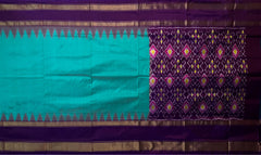 Rama Blue Pochampally Ikat Saree with Violet Border and Pallu