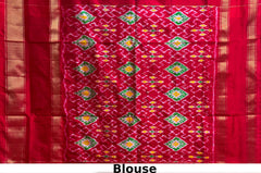 Blue Pochampally Ikat Saree with Red Border and Pallu