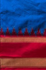 Blue Pochampally Ikat Saree with Red Border and Pallu