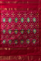 Blue Pochampally Ikat Saree with Red Border and Pallu