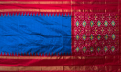 Blue Pochampally Ikat Saree with Red Border and Pallu