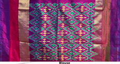 Blue Pochampally Ikat Saree with Multi-Color Border and Ganga Jamuna Kanchi traditional Pallu