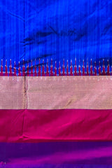 Blue Pochampally Ikat Saree with Multi-Color Border and Ganga Jamuna Kanchi traditional Pallu