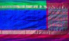 Blue Pochampally Ikat Saree with Multi-Color Border and Ganga Jamuna Kanchi traditional Pallu