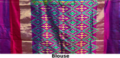 Blue Pochampally Ikat Saree with Multi-Color Border and Ganga Jamuna Kanchi Pallu