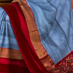 Light Blue Pochampally Ikat Saree with Rani Pink Border and Pallu