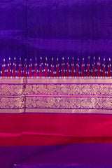 Deep Purple Pochampally Ikat Saree with Multi-Color Border and Ganga Jamuna Kanchi Pallu