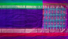 Deep Purple Pochampally Ikat Saree with Multi-Color Border and Ganga Jamuna Kanchi Pallu