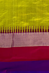 Medium Green Pochampally Ikat Saree with Multi-Color Border and Ganga Jamuna Kanchi Pallu