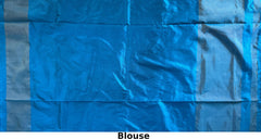 Yellow Pochampally Ikat Saree with Rama Blue Border and Pallu