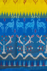Yellow Pochampally Ikat Saree with Rama Blue Border and Pallu
