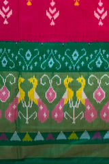 Pink Pochampally Ikat Saree with Green Border and Pallu