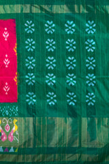 Pink Pochampally Ikat Saree with Green Border and Pallu