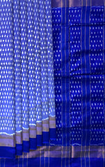 Light Blue Pochampally Ikat Saree with Thick Blue Border and Pallu