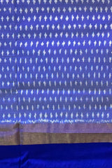 Light Blue Pochampally Ikat Saree with Thick Blue Border and Pallu